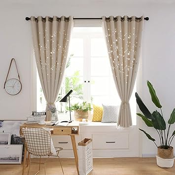 Amazon De Feiliandajj 200x100cm Vorhang Kinderzimmer Mit Osen Vorhange Hohl Meteorschauer Gardinen