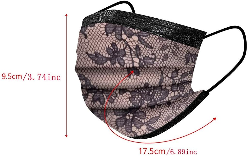 JSPOYOU 50PC Adult Fashion Lace Disposable Protection Three Layer Breathable Face: Clothing