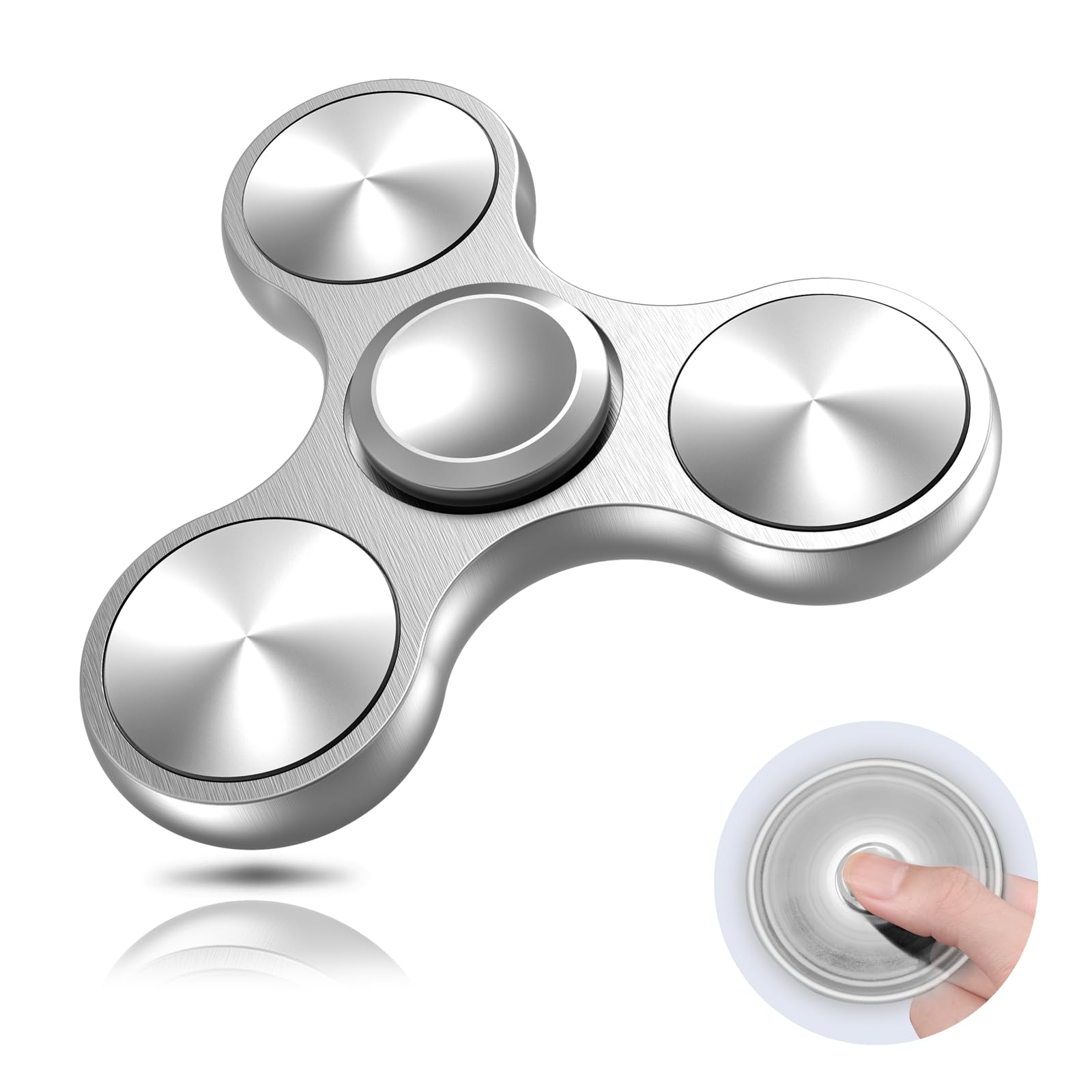Aolcev Fidget Spinner Meatl Fidget Toy Hand Spinner for Kids Adults Stainless Steel 4-10 Minutes Fast Bearing Spins Hand Spinner Tri Finger Gyro Toy ADHD EDC Anxiety Stress Relief Fidget Toy-Silver