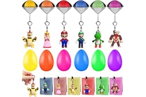 ELETON Easter Eggs Filled with Keychain Toy, 6 Pack Easter Egg Parachute Toy, Cute Throwing Toy Parachute Keychain Set, Easter Gifts for Kids, Easter Basket Stuffers for Kids, Easter Balls