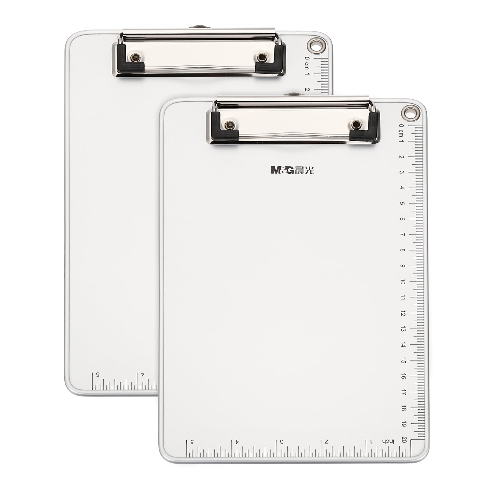 M&G Aluminum Clipboards 9.2 x 6.1 Inch, 2pcs Clip Boards with Low Profile Clip Hold A5 Letter Size Paper Sheet for Office, Silver Tone