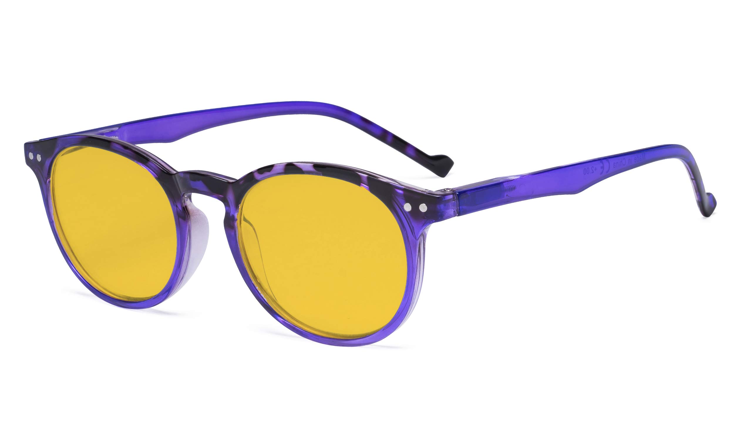 Eyekepper Stylish Blue Light Blocking Glasses Women - Anti Digital Glare UV Ray Oval Round Computer Reading Glasses with Amber Tinted Filter Lens - Purple +1.25