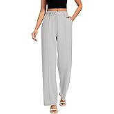 FUNYYZO Long Dress Pants Women High Waisted Work Pants Dressy Casual Straight Leg Elastic Waist Trousers Light Gray