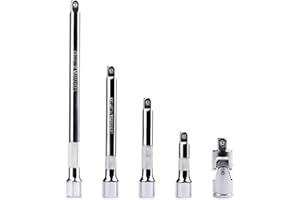 JOCAHULFX 1/4" Socket Extension Set, 5 Pcs Extension Bar Set, Include 4 Pcs Extensions(2"/50mm, 3"/75mm, 4"/100mm, 6"/150mm) and 1 x 1/4 Inch Drive Universal Joint Socket, Chrome Vanadium Steel
