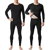 Patelai 2 Pack Thermal Underwear for Men Fleece Lined Winter Base Layer Set Long Sleeve Crew Neck Top and Bottom