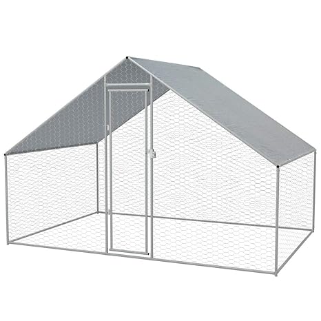 mewmewcat Outdoor Hühnerkäfig Hühnerstall Hühnerhaus Verzinkter Stahlrahmen mit PE Dach Geflügelstall 3 x 2 x 2 m