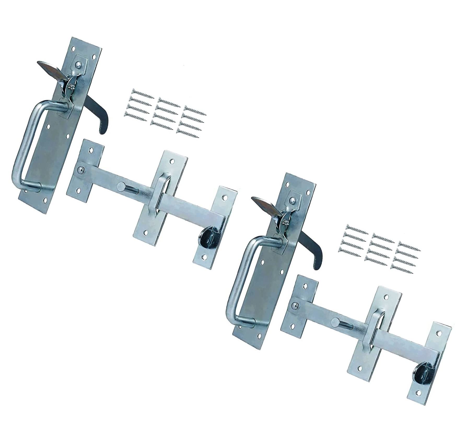 TERF® Heavy Duty Suffolk Gate Latch Door Lock Silver Thumb Latch Catch Lock - Weather Protection Suffolk Latches for External Doors Gate Shed Door Lock with Fixing Screw - Pack of 2