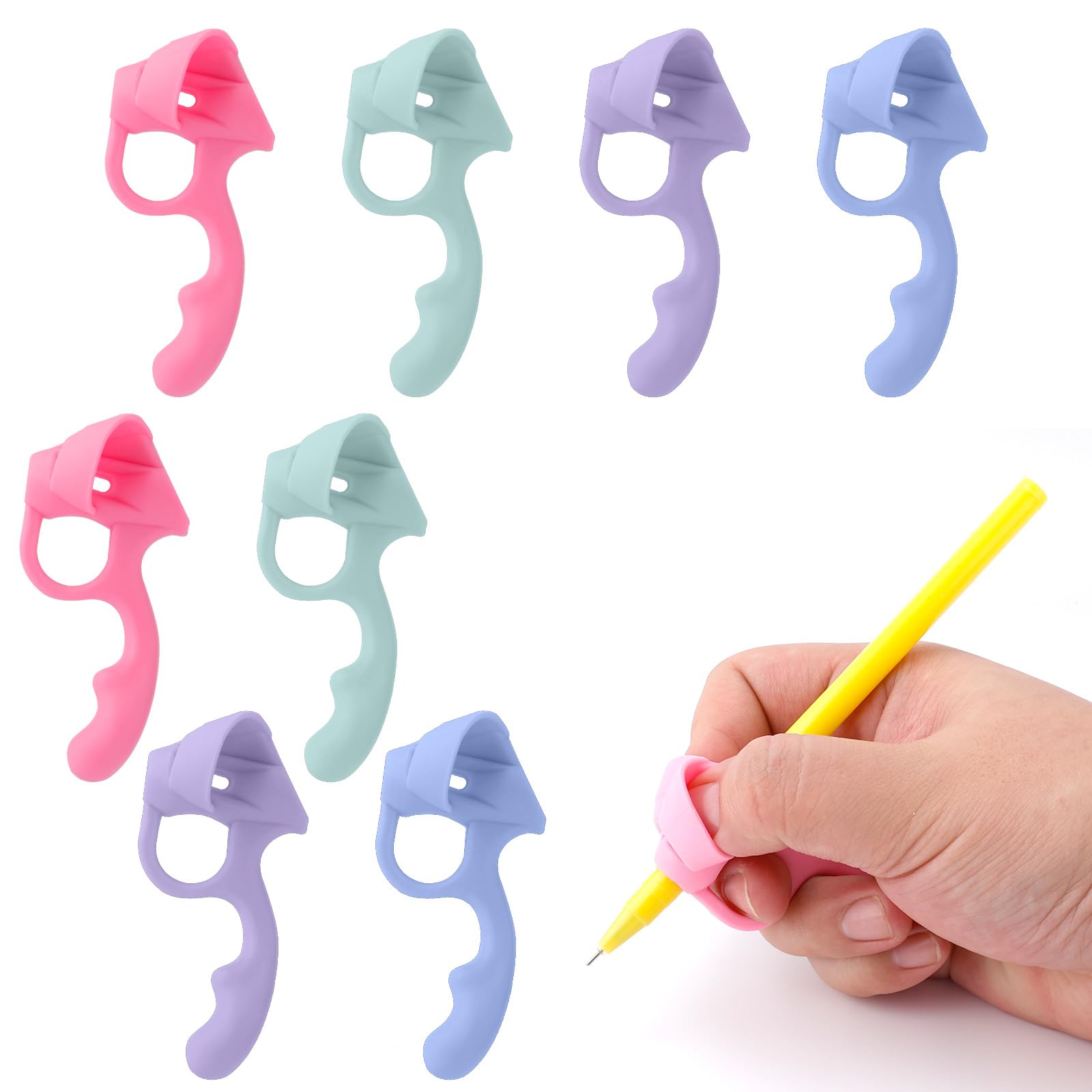 Gosknor 8pcs Pencil Grips for Kids Handwriting, Soft Silicone Pencil Holder Colored Pencil Grips Pen Grips Handwriting Aid for Children Writing Accessories for Home School Toddlers Kids Adults