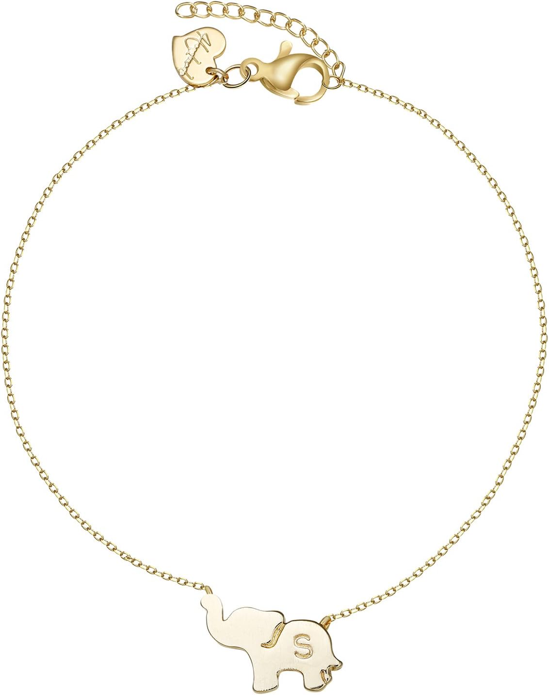 Dremmy Studios Tiny Lucky Elephant Pendant Anklets Initial Elephant Bracelets Anklets for Women Dainty 14K Gold Filled Friendship Charm Jewelry