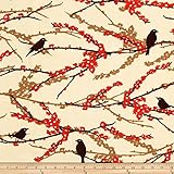 Aviary 2 Sparrows Bark Cream Fabric
