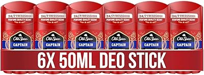 Old Spice Captain Deostick für Männer, 6x50ml , 24/7 Frischhh bei täglicher Anwendung, langanhaltender Duft in Parfumqualität, Schutz vor Gerüchen, Ohne Aluminiumsalze, unsichtbar auf Schwarz und Weiß