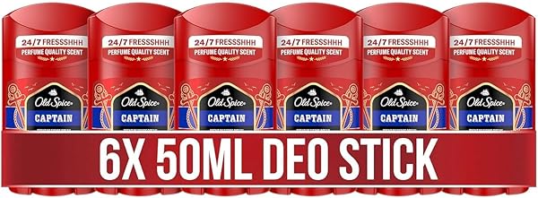 Old Spice Captain Deostick für Männer, 6x50ml , 24/7 Frischhh bei täglicher Anwendung, langanhaltender Duft in Parfumqualität, Schutz vor Gerüchen, Ohne Aluminiumsalze, unsichtbar auf Schwarz und Weiß