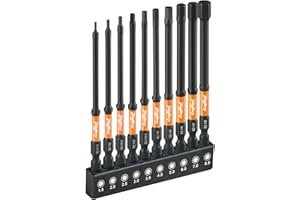 toolant Impact Hex Head Allen Wrench Drill Bit Set 10pcs (Metric), 1/4" Hex-Shank S2 Steel Hex Bits Set, CNC Machined Tips wi