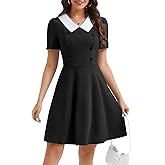 Bbonlinedress 1950s Vintage Dress for Women Retro Rockabilly Peter Pan Collar Short Sleeve Cocktail Party A Line Dresses