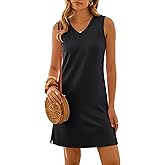 ANRABESS Womens Summer Casual Beach Mini Dress 2026 Sleeveless V Neck Loose Split Wrinkle-Free Travel Vacation Short Sundress