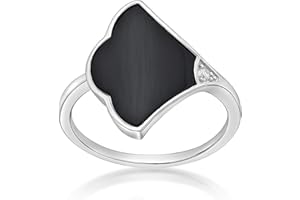 Lavari Jewelers Flower Ring for Women - Black Onyx Green Malachite or Mother of Pearl & Cubic Zirconia in 925 Sterling Silver - Hypoallergenic Gold Plated - Anniversary Clover Ring Size 6 to 9