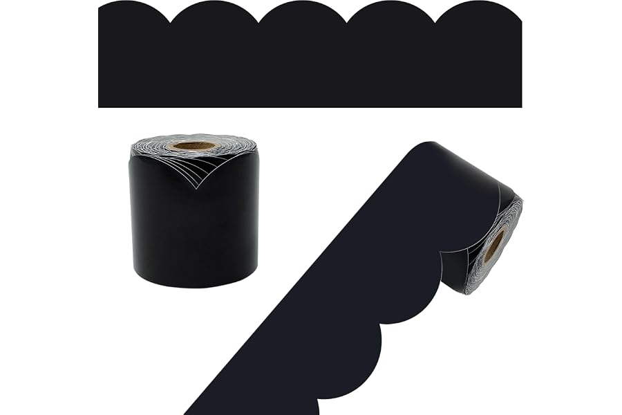 Carson Dellosa Black Bulletin Board Border Roll for Classroom Decor, 65Ft | 1 Roll of Scalloped Trim for Rolling Whiteboard, Cork and Posterboard, Party, Office Decorations, and Classroom Decor
