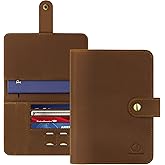 Jack&Chris Genuine Leather Handmade Passport Holder For Travel, RFID Blocking Passport Holder with Card Slots, Travel Essentials wallet with Pen Holder for Women and Men for Gifting, Brown