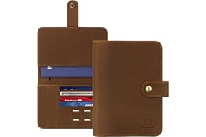 Jack&Chris Genuine Leather Handmade Passport Holder For Travel, RFID Blocking Passport Holder with Card Slots, Travel Essentials wallet with Pen Holder for Women and Men for Gifting, Brown