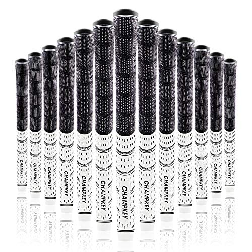 Champkey Multi Compound Golf Grips Set of 13 (5 Oz Solvent,Hook Blade,15 Tapes & Vise Clamp Available)-Choose Between 13 Grips & All Repair Kits and 13 Grips & 15 Tapes (White&Black, Midsize)