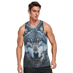 JHKKU Wolf Tank Tops for Men's Graphic Sleeveless