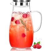 LUNA & MANTHA Glass Pitcher with Lid, Water Pitcher for Fridge, 64oz Drink Jug with handle, Borosilicate Glass for Iced Tea, Juice, Milk, Coffee Hot Cold Beverages Carafe 2 Quart