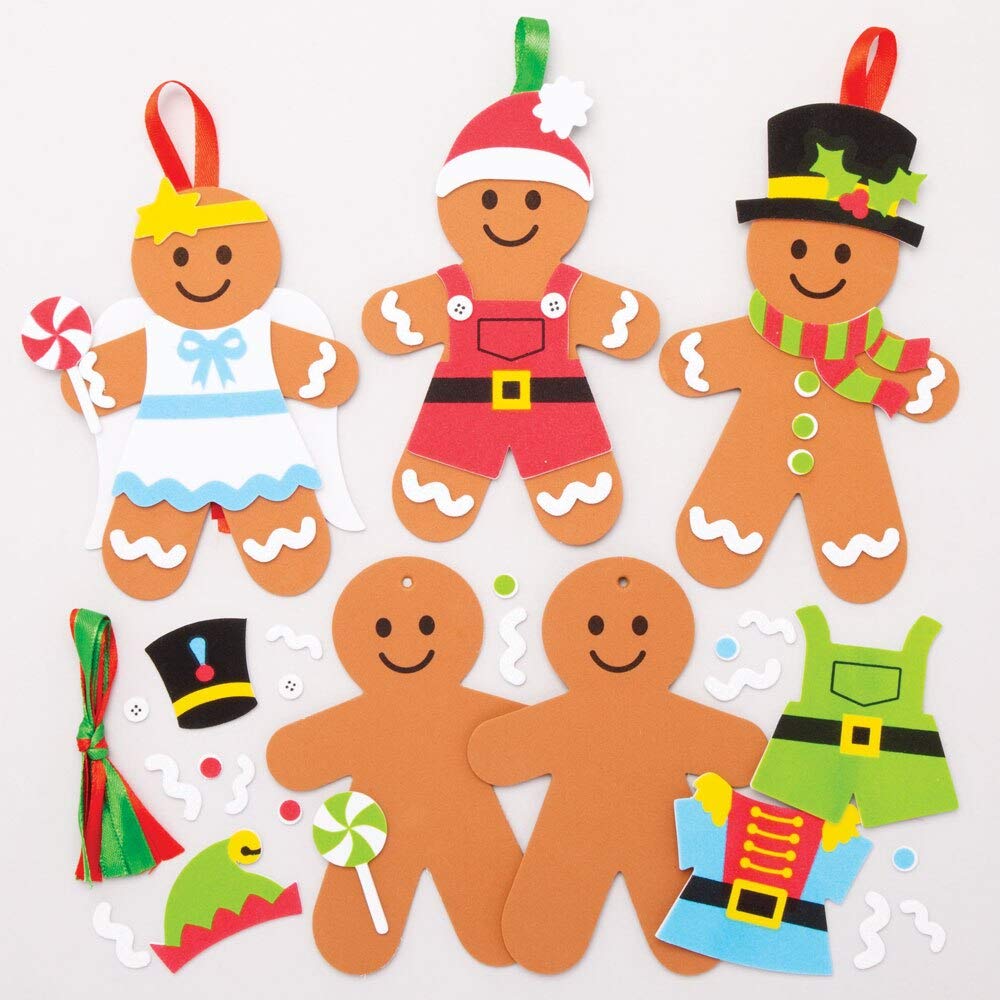 Baker Ross AT192 Gingerbread Man Mix & Match Decoration - Pack of 6, Make Your Own Xmas Decorations, Gingerbread Christmas Decorations, Ideal for Kids Crafts, Gingerbread Man