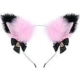 CEDAR BRIGHT Fox Cat Ears Anime Cosplay - Animal Wolf Headwear, Halloween Headband,Headpiece Costume Accessories with Bells (Pink)