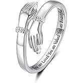 Step Forward Hug Ring for Women Sterling Silver, Adjustable Silver Hand Rings for Her, Birthday Anniversary Christmas Thanksgiving Day Gift Jewelry