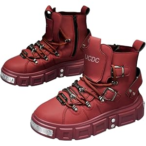 Lalcevive Men's Gothic Punk Combat Boots, Chunky Buckle & Rivet Platform Ankle Boots, Lace-Up with Side Zipper for Streetwear