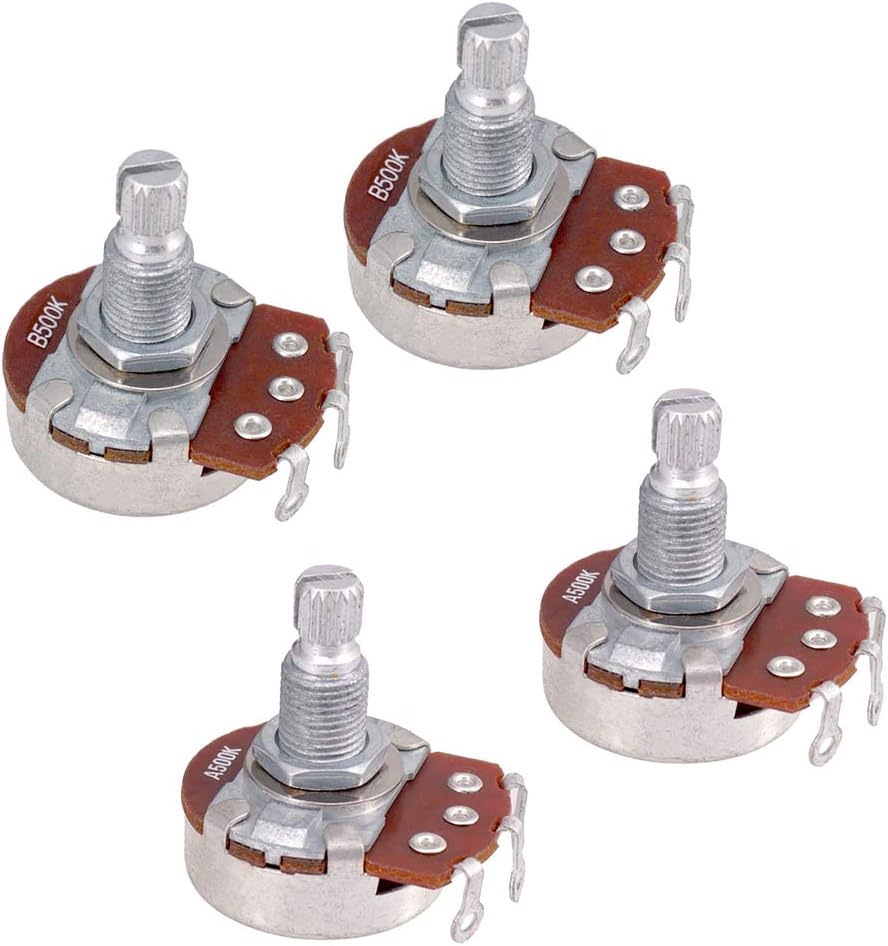 Metric Full Size 18mm Split Shaft Pots A500K & B500K Guitar Potentiometers (4 Pieces)