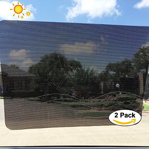 Car Side Window Sunshade Sticker, Lecone 2 PCS Black Reusable Perforated Static Cling Electrostatic Self-adhesive Vehicle Screen Windshield Film for Baby Kids UV Protection (25" x 16.5")