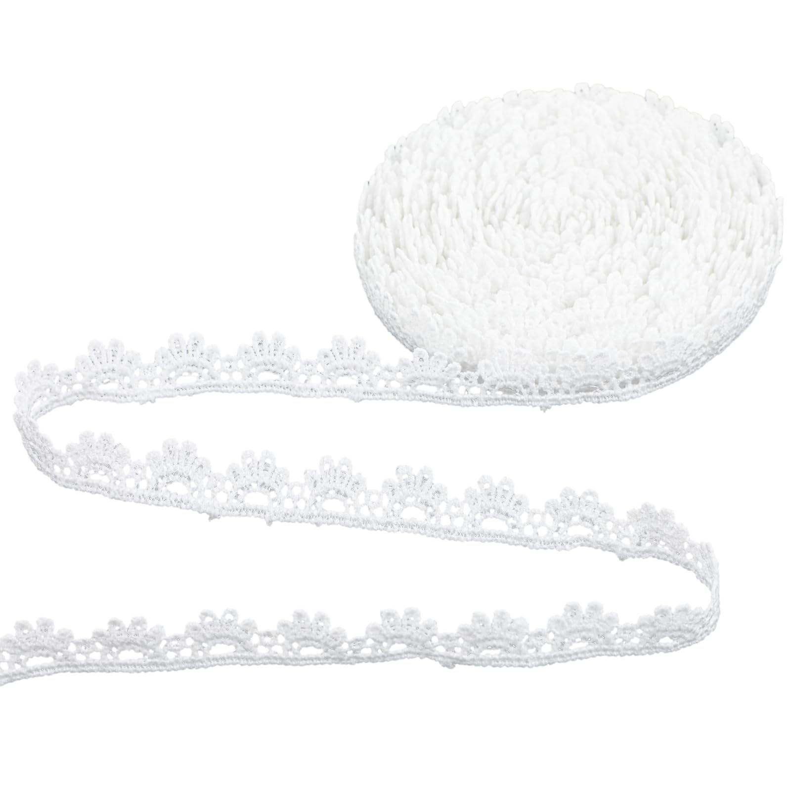 Photo 1 of 15 Yards White Lace Ribbon, Long White Stretch Lace Trim Vintage Trimming Ruffle Fabric Embroidered Sewing Laces Trim for Garment Sewing, Laces Choker, Decorative Ribbon