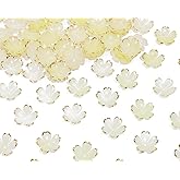 Tupalizy 100PCS Small Flower Beads Cherry Blossom Decor Acrylic Floral Spacer Beads Gold Plated Charms for Bracelets Jewelry Making Necklaces Earrings Keychain Art Crafts Projects Gifts (Yellow)
