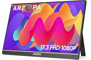 ARZOPA 17.3" Portable Monitor, 1080P FHD 103% sRGB IPS Gaming Monitor Laptop Monitor with Built-in Kickstand HDMI USB C External Screen for PC Mac Phone Xbox PS5 - A1M