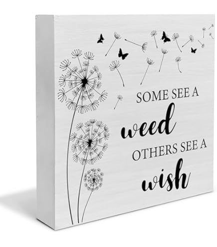 Wood Box Sign With Dandelion Design - Inspirational Farmhouse Office Decor 6x6 Inches