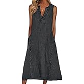 CHARTOU Women Casual Sleeveless Denim Midi Dress A Line Summer
