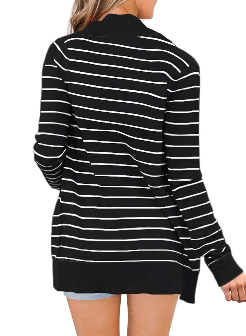 TECREW Womens Long Sleeve Striped Open Front Knitwears Casual Sweater Cardigans Shops Women
