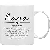 QASHWEY Nana Definition Coffee Mugs, Grandma Mother's Birthday Gifts for Granddaughter, Grandson - Double Side Printed Ceramic Mug Cup 11 Ounce