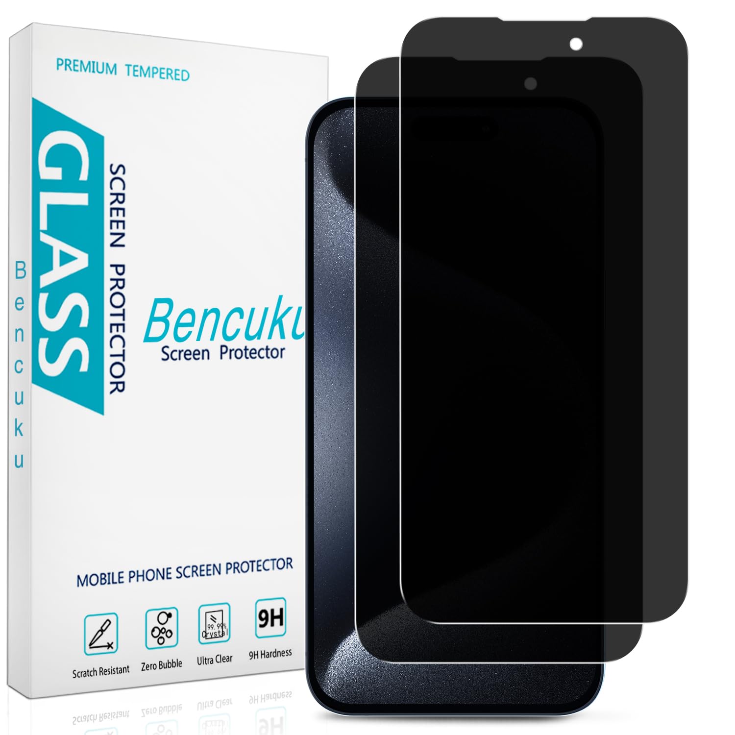 Bencuku (2 Pack) Privacy Screen Protector for iPhone 14 Pro 6.1 Inch Anti Spy Tempered Glass, Anti Scratch, Bubble Free