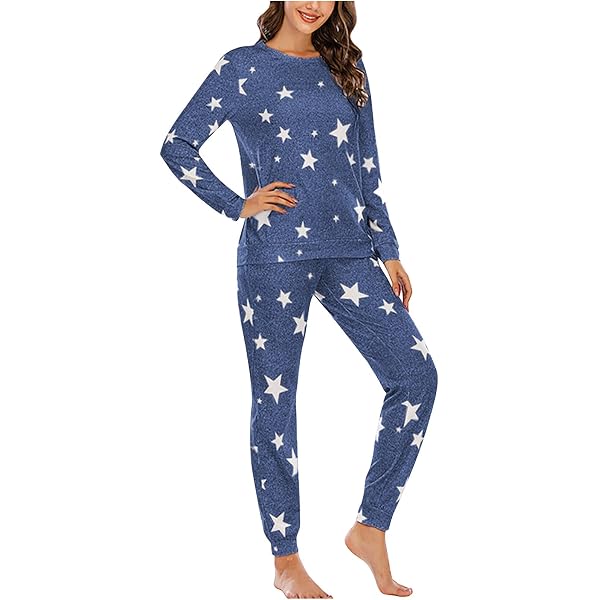 QUCH Women's Pajamas Set - Blue Star Print, Soft Comfy Sleepwear, X-Large To XX-Large