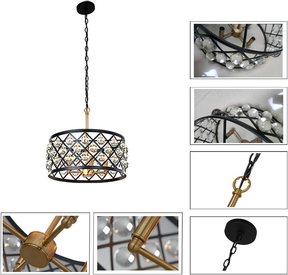 KARMIQI Crystal Chandelier Light Fixture 4-Light Ceiling Light, Bulbs Included, Vintage Modern Farmhouse Pendant Light for Dining Room Kitchen Island - - 