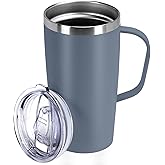 MEBRUDY 19oz Insulated Coffee Mug with Lid, Leak Proof Double Wall Vacuum Travel Coffee Mug with Handle, Grey