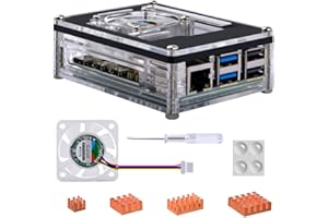 GeeekPi Acrylic Case for Raspberry Pi 5, Pi 5 Case with 4010 PWM Large Fan and 4PCS Pure Copper Heatsinks for Raspberry Pi 5 4GB/8GB, Support Official Raspberry Pi 5 Active Cooler (Clear)