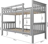 Blisswood Grey Wooden Bunk Bed, Solid Pine Frame, Twin Sleeper Kids Bed view 2
