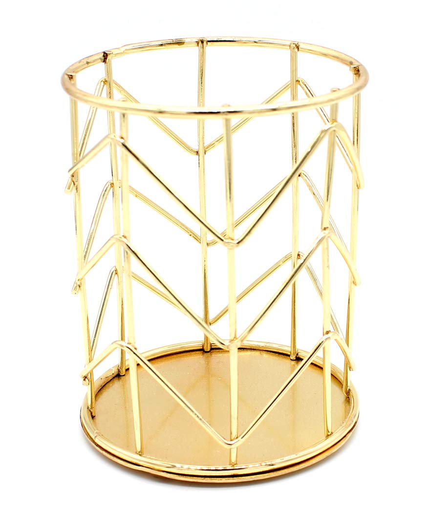 Hillento Pencil Holder, Metal Pen Pencil Holder, Rose Gold Pencil Holder, Desk Stationery Organizer for Home, School, Office Desk Supplies, Makeup Brush Organizer, Gold