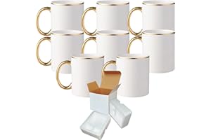 TWISTED ENVY Set of 8 11 oz. Ceramic Sublimation Mugs - GOLD Rim & Handle- Cardboard Box with Foam Supports