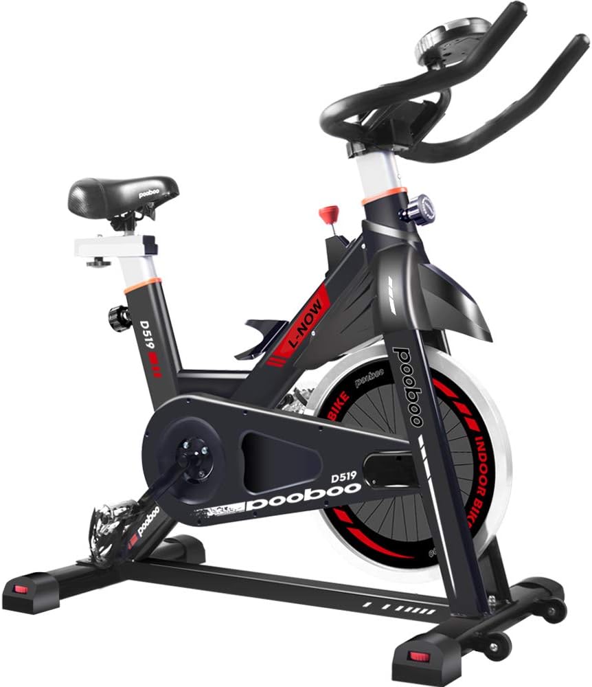pooboo Indoor Cycling Bike, Belt Drive Indoor Exercise Bike, Stationary Bike LCD Display Heart Pulse Trainer Bike