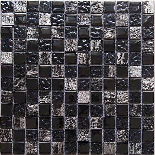 Glass and Stone Mosaic Tile, "Mini Teseo Collection", GM 4202 - Dark Knight, 1"X1" Square, 12"X12" (Sample (4"x4"))