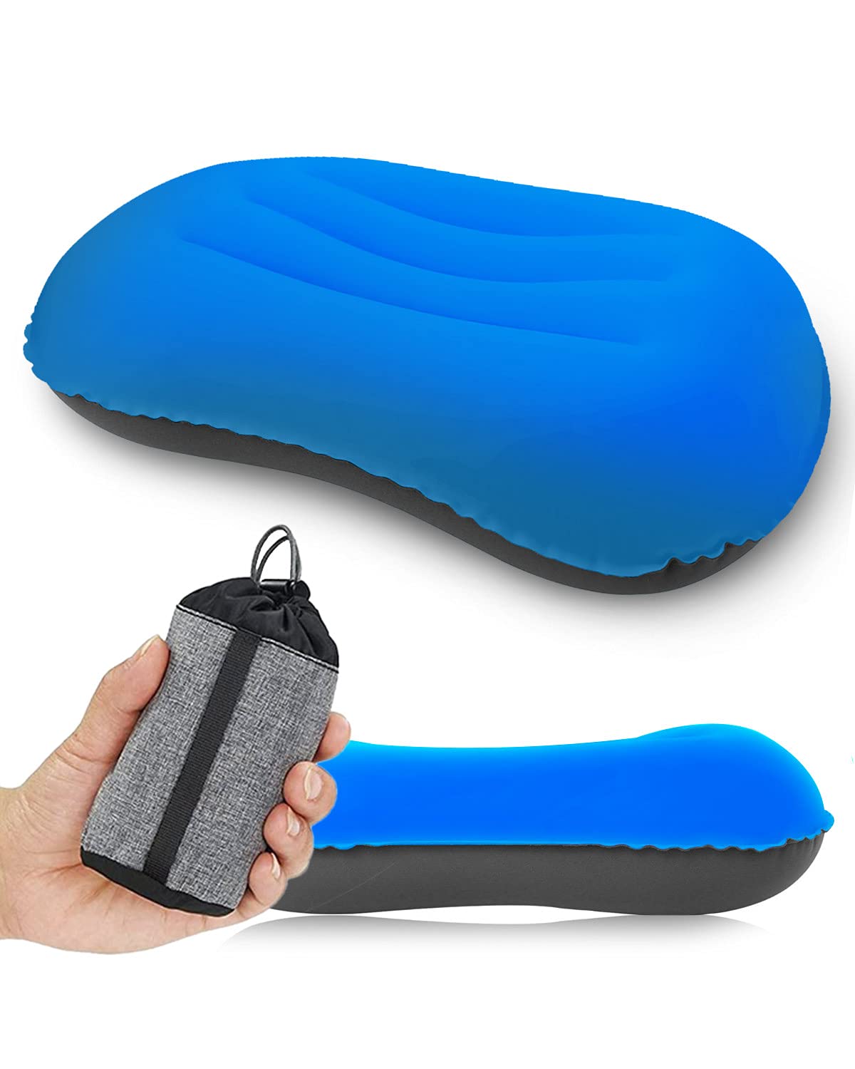 Rantizon Ultralight Camping Pillow, Compressible, Compact, Comfortable, Ergonomic Inflatable Travel Pillow with Storage Bag, for Neck & Lumbar Support for Hiking, Camping, Traveling, Deep Blue